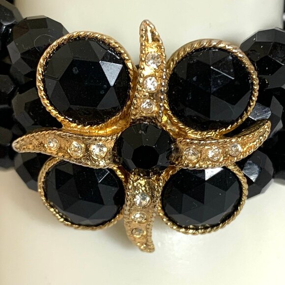 CAROL DAUPLAISE Faceted Black Bead Memory Bracelet with Rhinestone Medallion - Picture 2 of 6